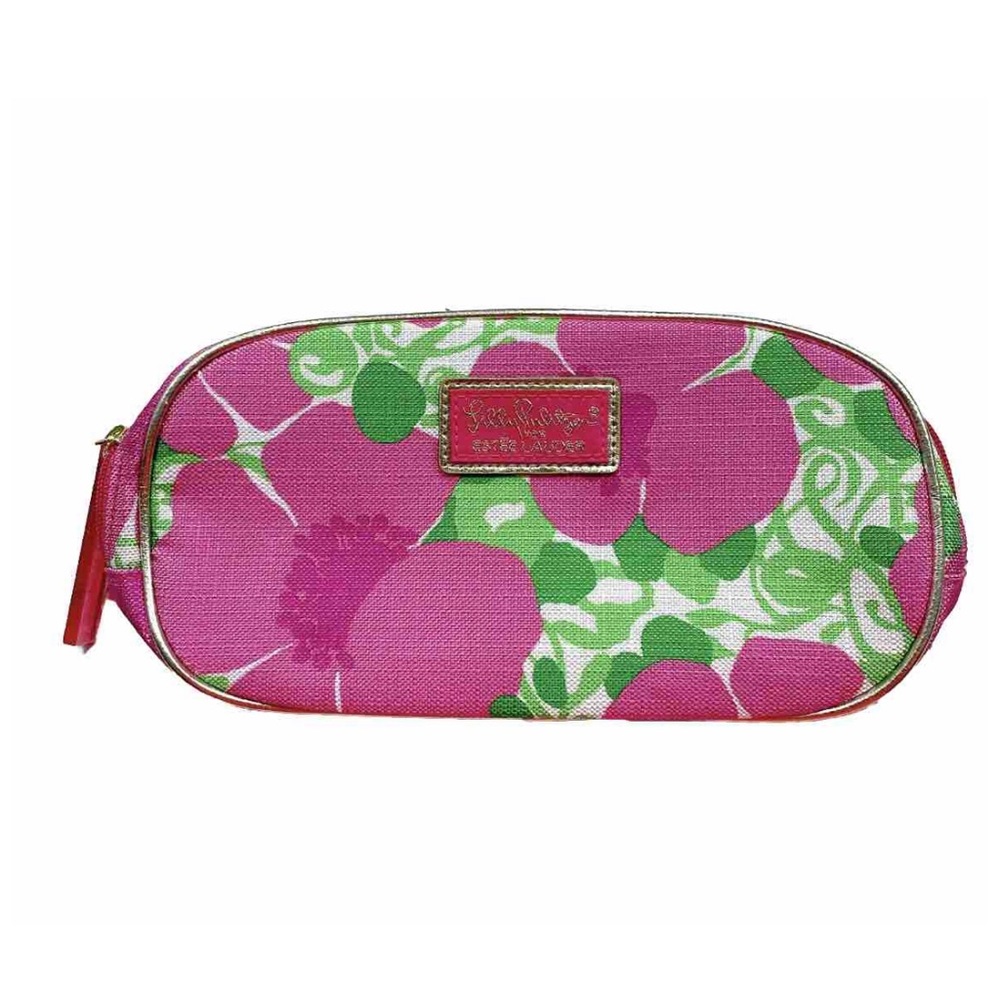 Lilly Pulitzer for Estée Lauder Floral Cosmetic Makeup Bag Pink Green NWOT